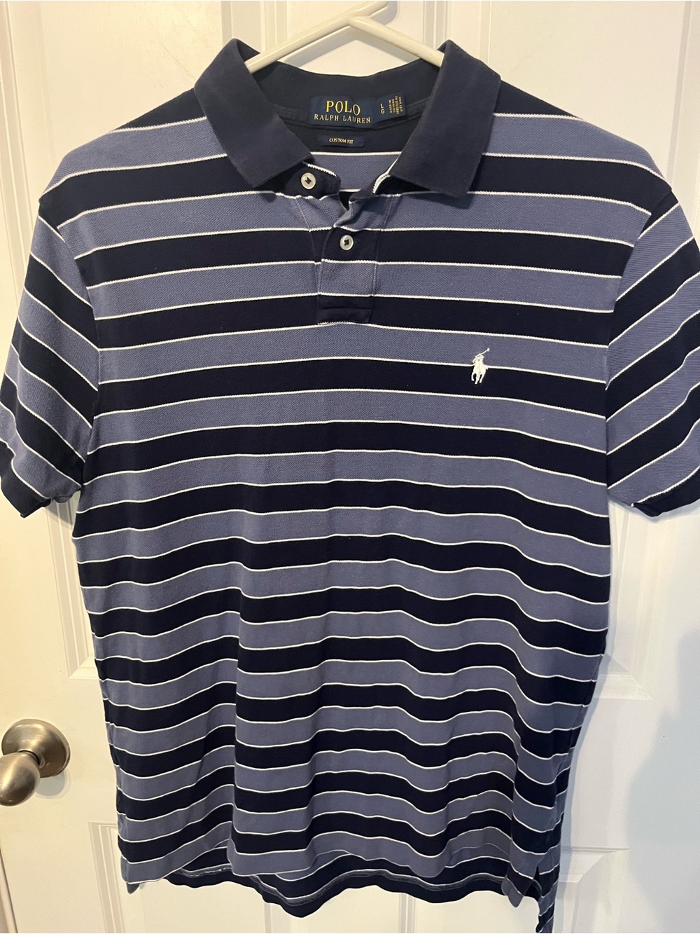 Polo by Ralph Lauren Men’s Navy & Light Blue Striped Polo Shirt size large